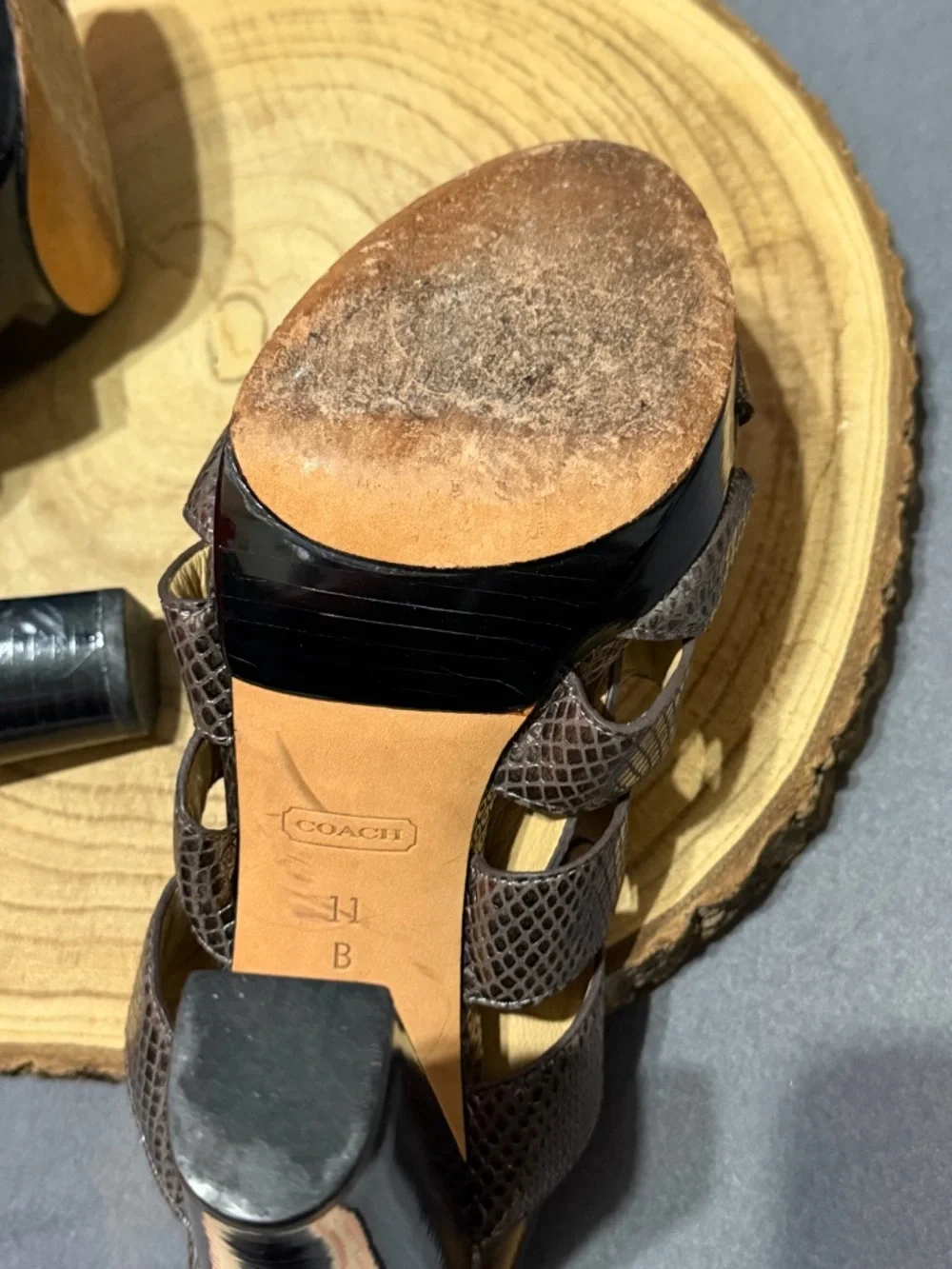 Coach Maureen Metallic Brown Snake-Embossed Leather Slingback Sandals - Picture 5 of 7